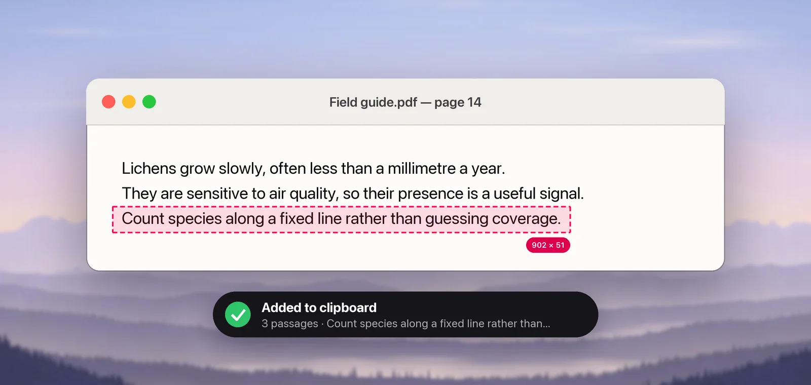 The Added to clipboard confirmation