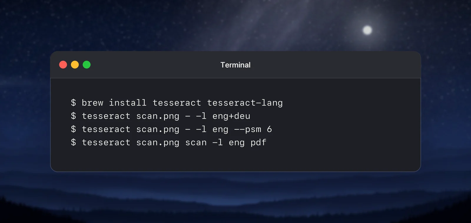 Tesseract commands in Terminal