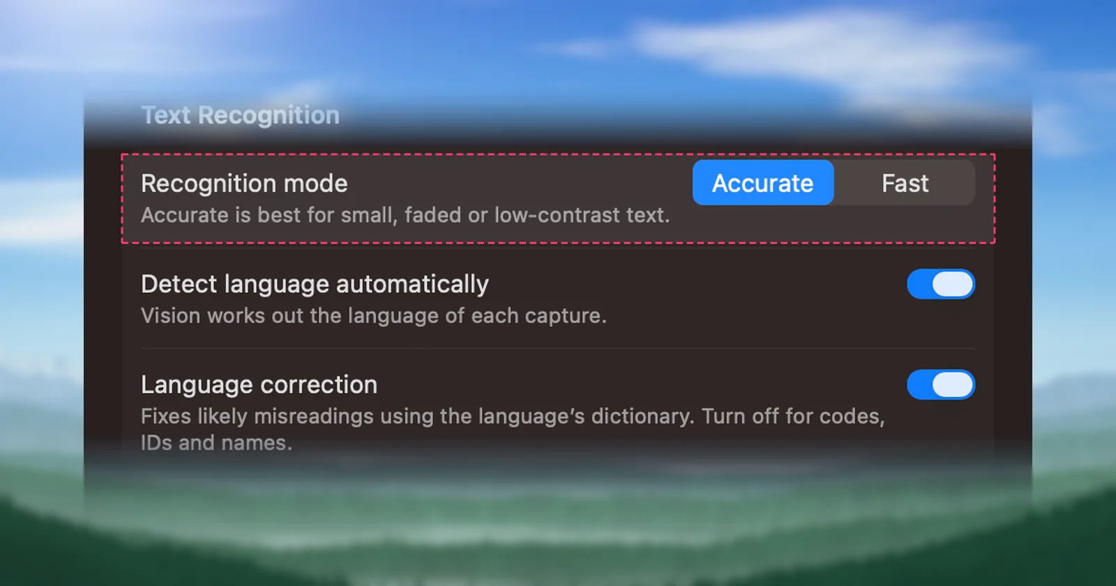 Unpixel’s recognition settings