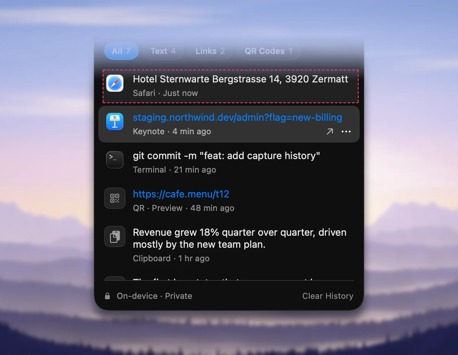 Rows in Unpixel’s capture history