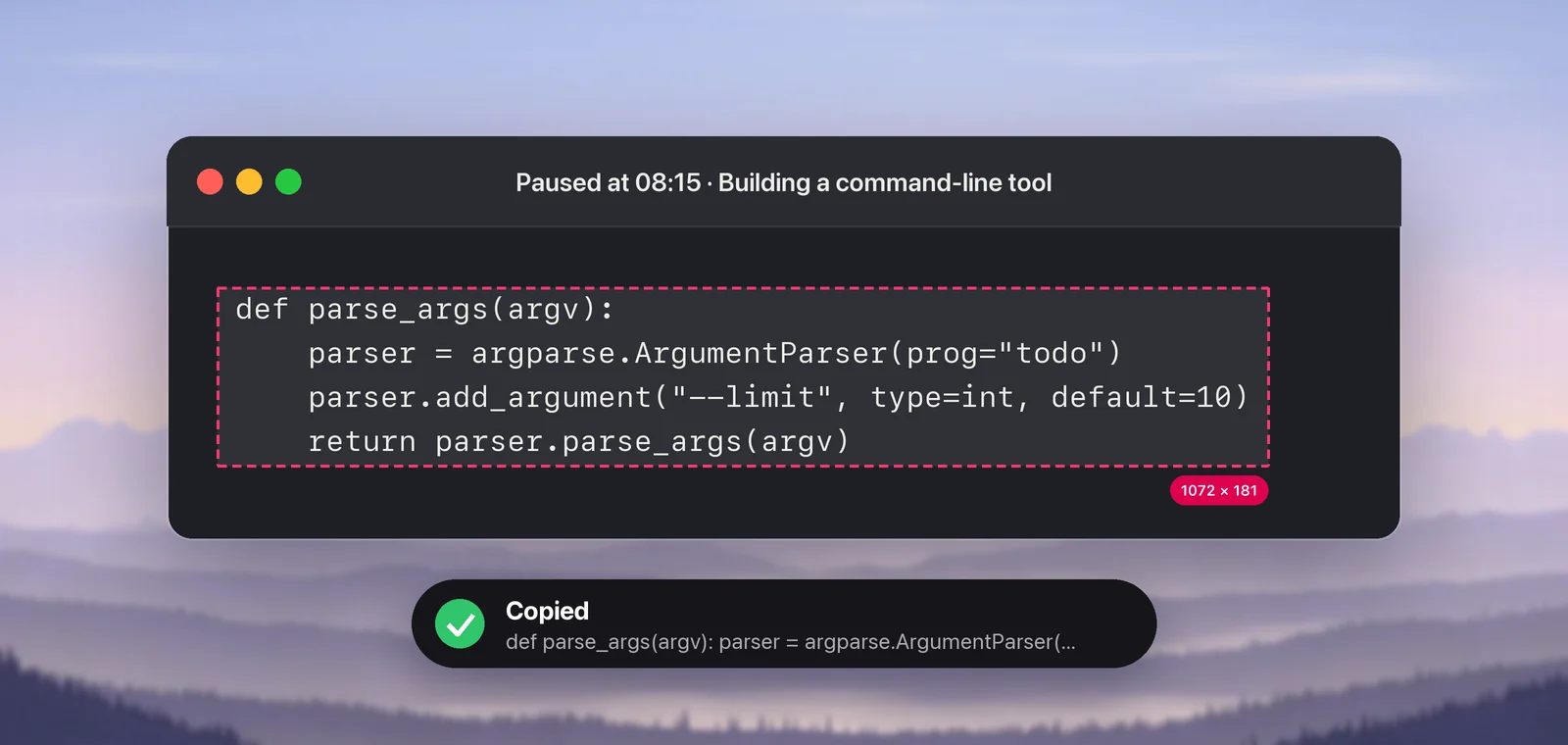 A paused coding tutorial with the function selected