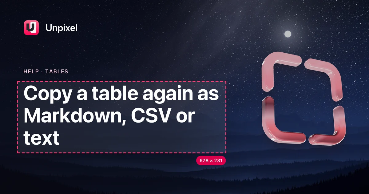 Title card: Copy a table again as Markdown, CSV or text