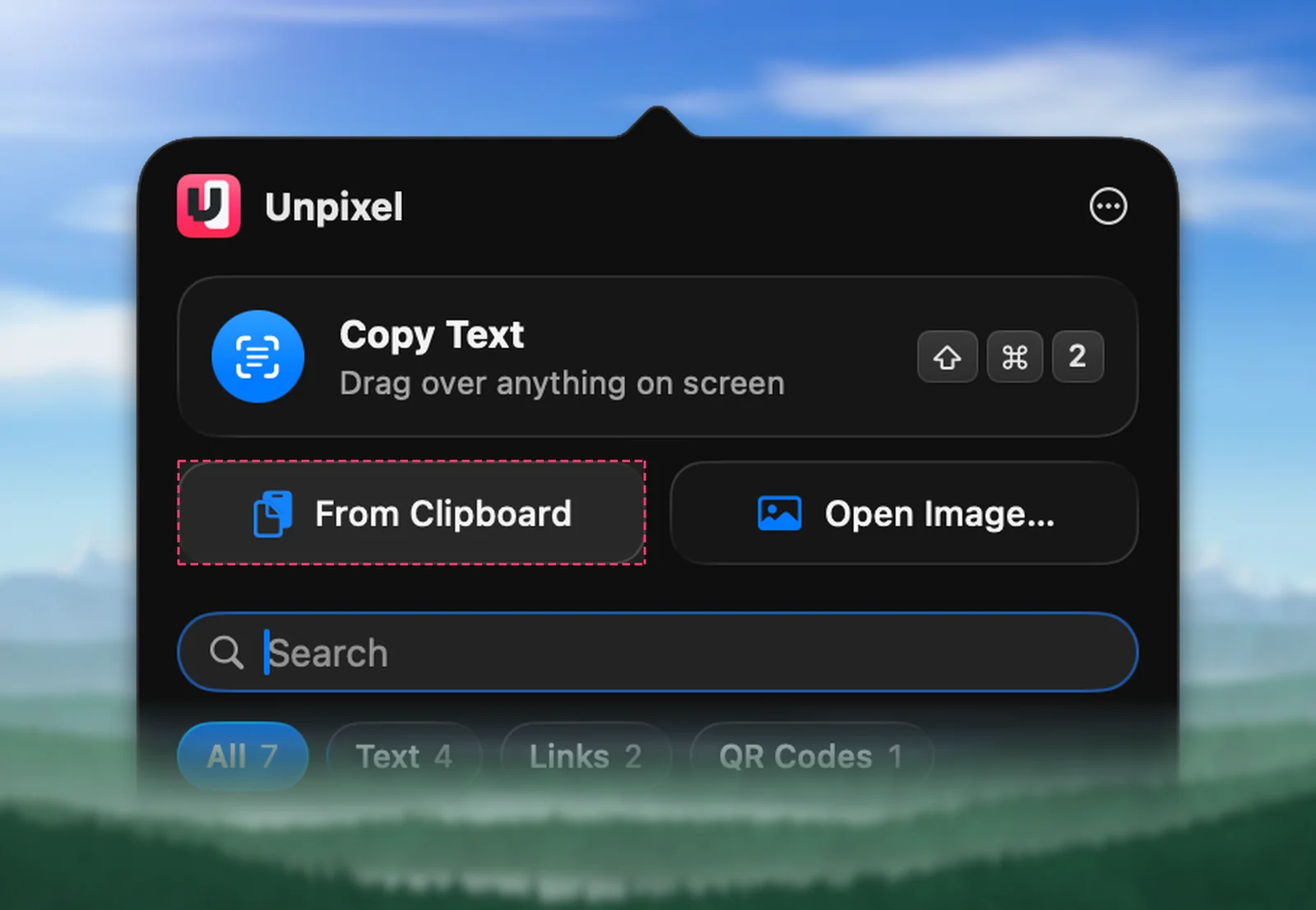 The From Clipboard button in Unpixel’s panel