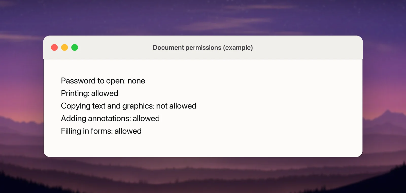An example of PDF permissions