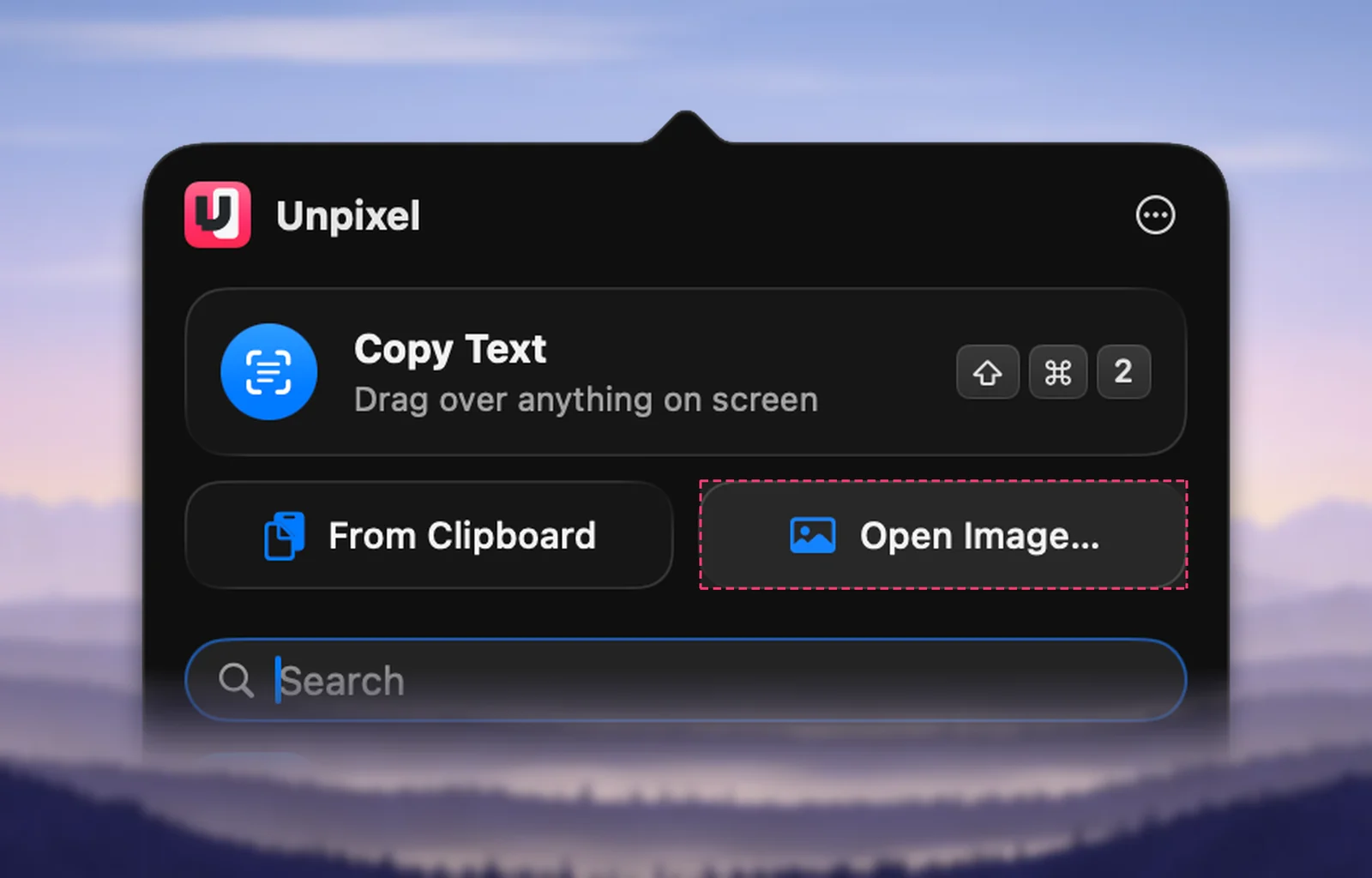 The Open Image button in Unpixel’s panel