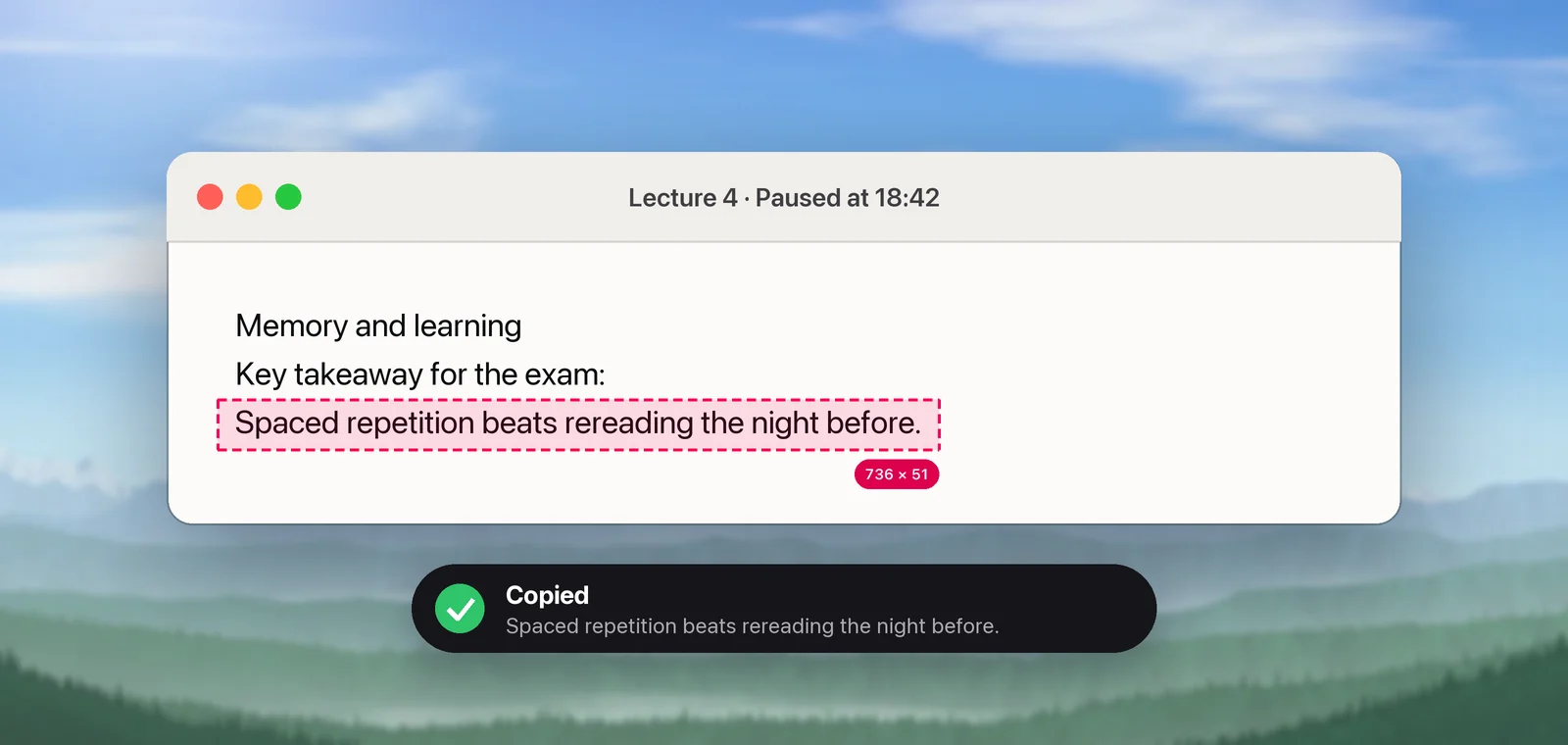 A sentence captured from a paused lecture