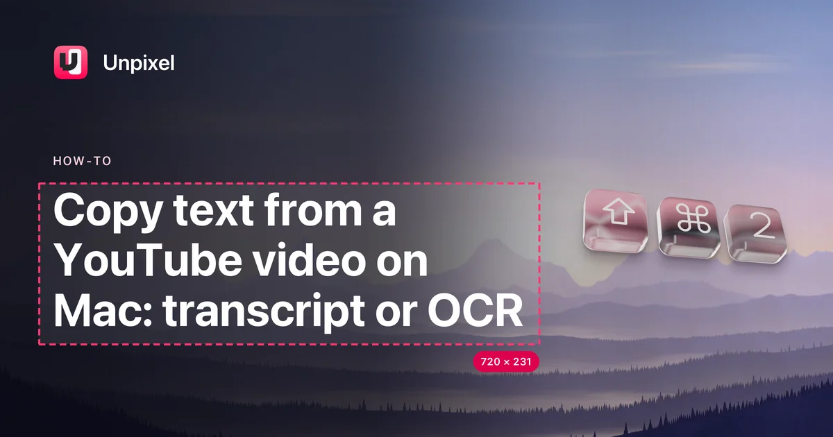 Title card: Copy text from a YouTube video on Mac: transcript or OCR