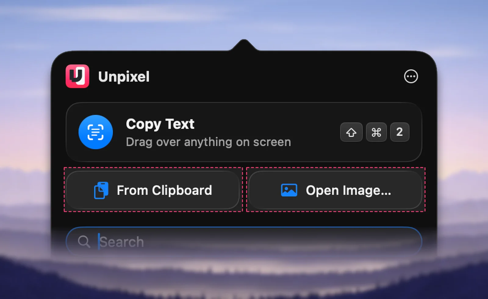 From Clipboard and Open Image in Unpixel’s menu bar panel