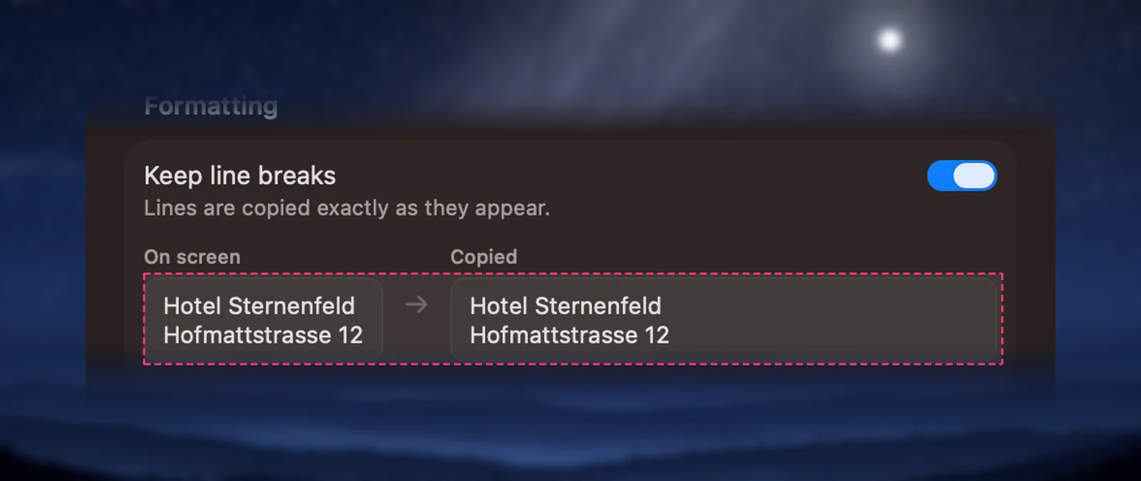 Keep line breaks in Unpixel’s Formatting settings