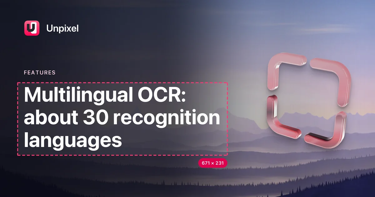 Title card: Multilingual OCR: about 30 recognition languages