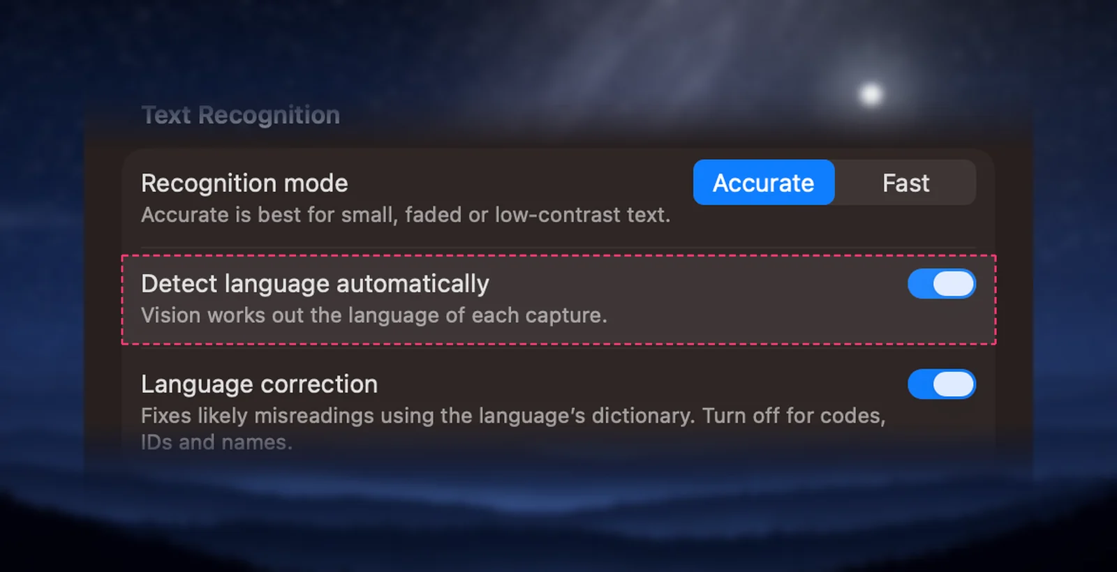 The language setting in Unpixel