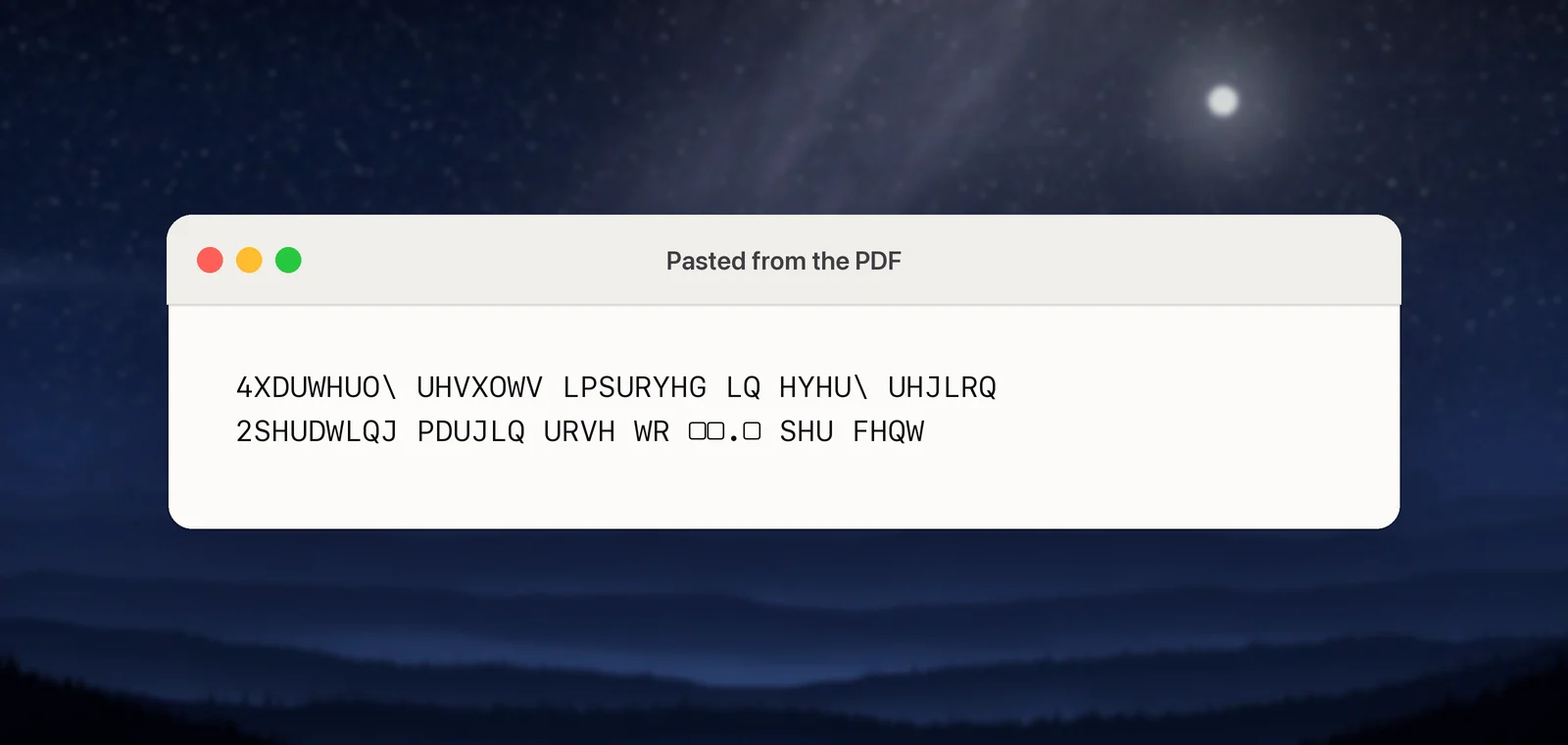 Garbled text pasted from a PDF