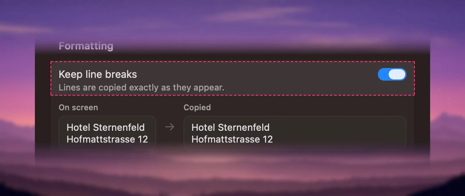 Unpixel’s Keep line breaks setting
