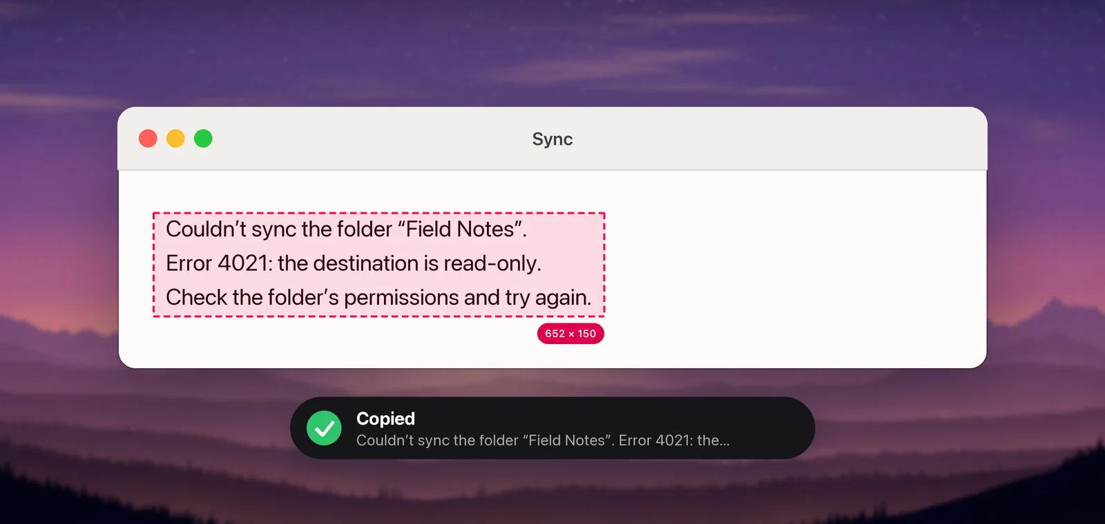 An error dialog captured as text