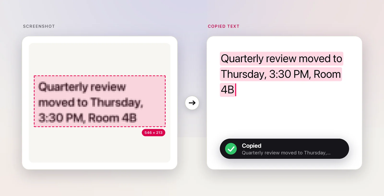 Pixels versus copied text