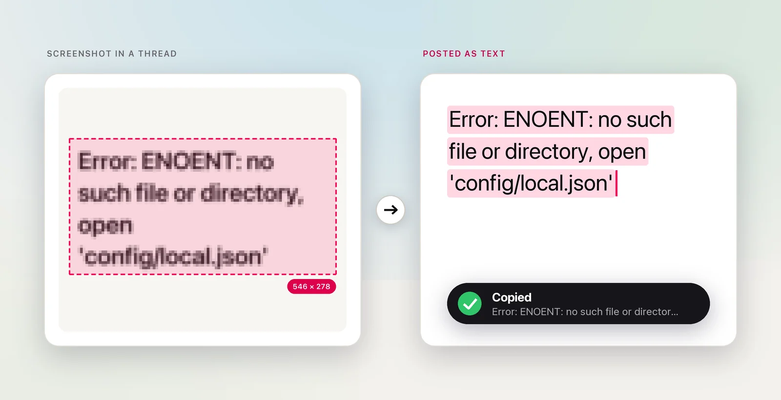 An error posted as a screenshot next to the same error as text