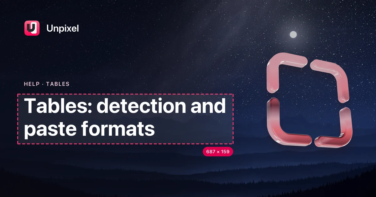 Title card: Tables: detection and paste formats