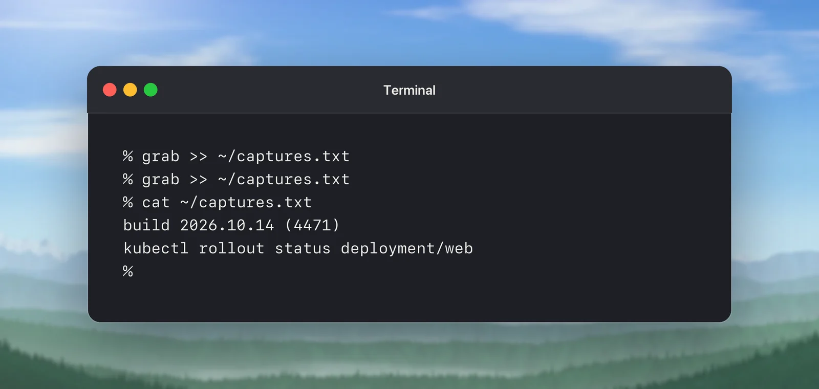 Two captures appended to a text file with grab