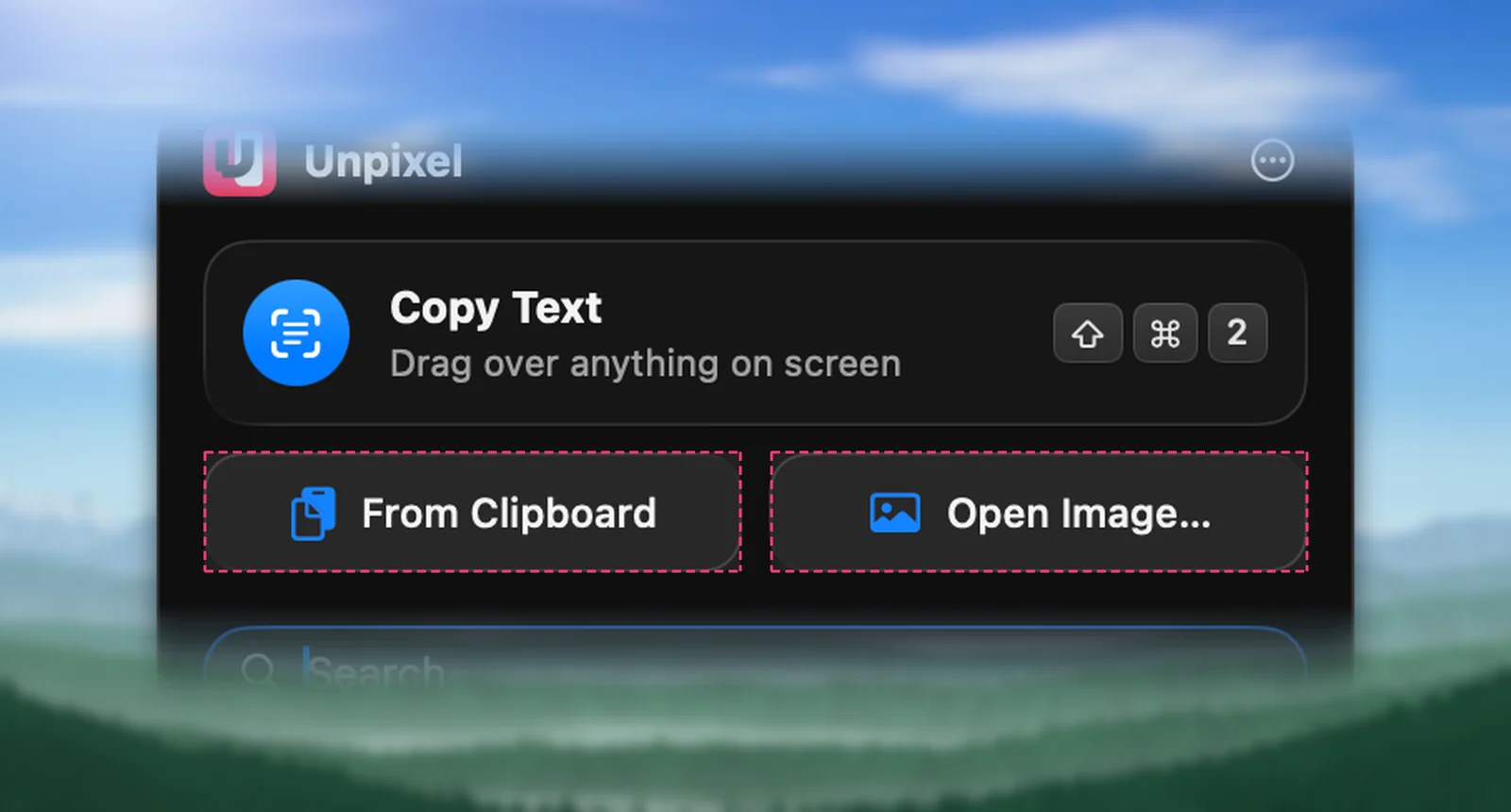 Unpixel’s From Clipboard and Open Image buttons